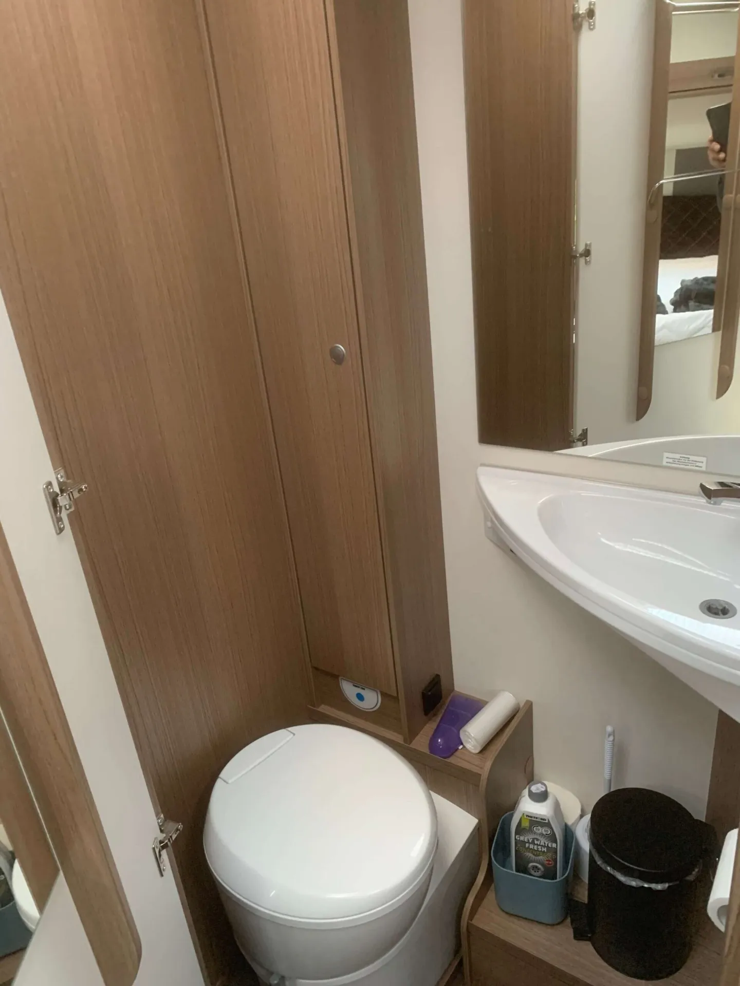 Badeværelse med toilet og håndvask i Carado T339